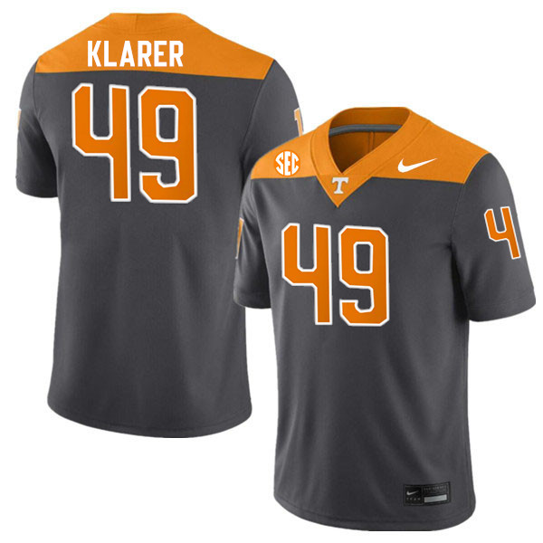 Tennessee Volunteers #49 Rudy Klarer College Football Jerseys Stitched Sale-Anthracite